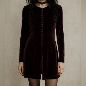 Vintage Velvet Button Tunic Top Dark Purple Size 10 Whimsygoth 90's Practical